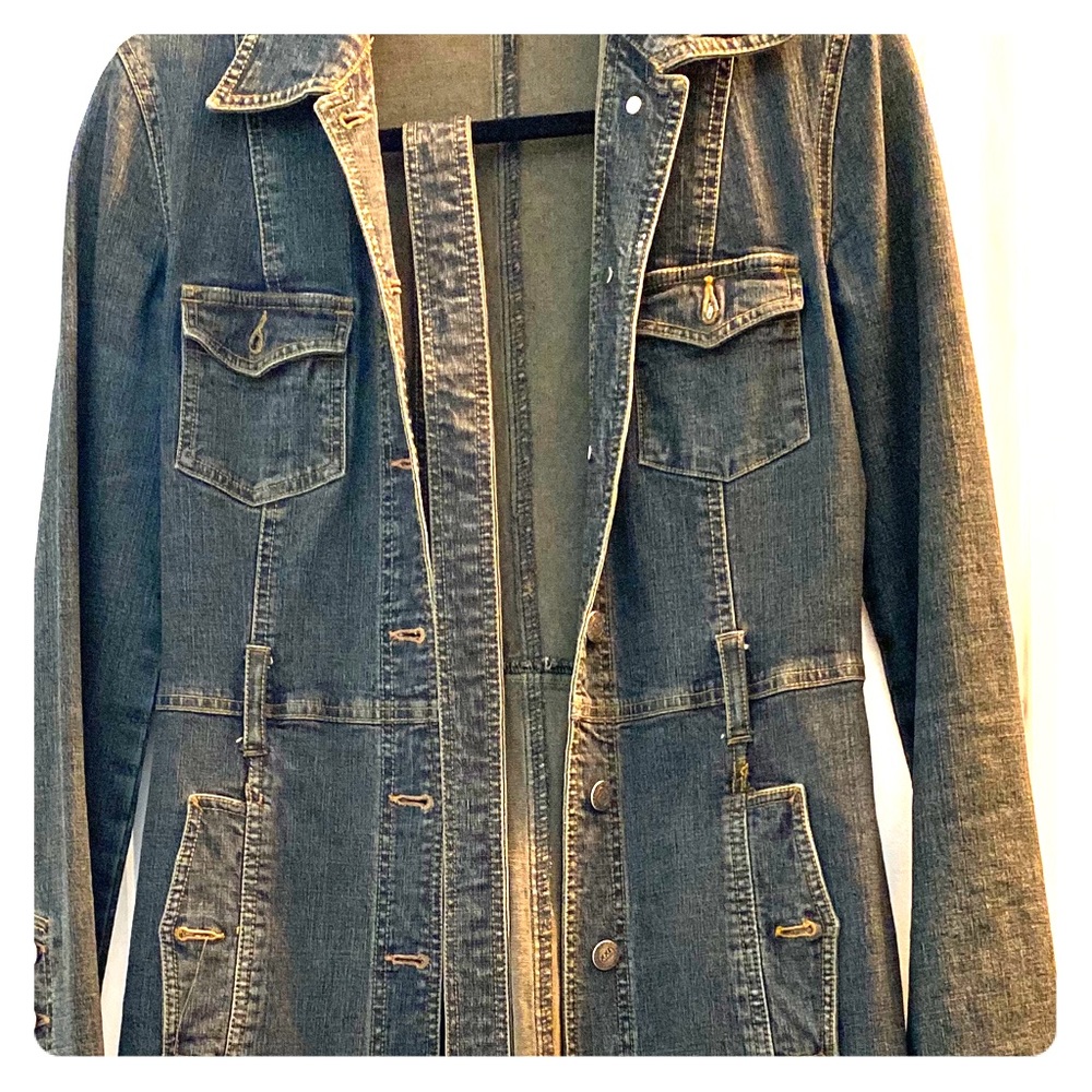 Stretch blue jean trench jacket